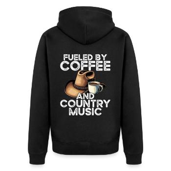 Angetrieben Von Kaffee Und Country-musik - Unisex Premium Bio Zip Hoodie - Schwarz - Hinten - Nico (187cm)