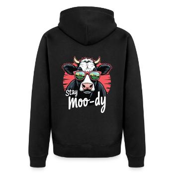 Stay Moo-dy Lustiges Kuh Tierliebhaber Bauernhof - Unisex Premium Bio Zip Hoodie - Schwarz - Hinten - Nico (187cm)