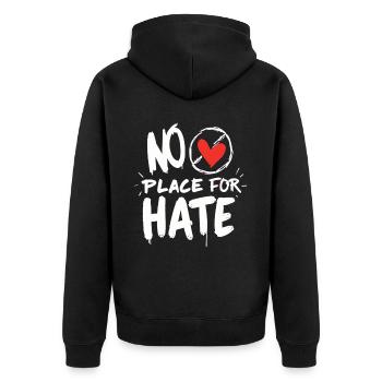 No Place for Hate Friedensbotschaft gegen Hass - Unisex Premium Bio Zip Hoodie - Schwarz - Hinten - Nico (187cm)