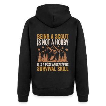 Scout Hiking Climbing Camping - Unisex Premium Organic Zip Hoodie - black - Back - Nico (187cm)