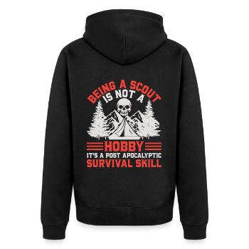 Scout Hiking Climbing Camping - Unisex Premium Organic Zip Hoodie - black - Back - Nico (187cm)