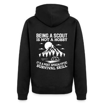 Scout Hiking Climbing Camping - Unisex Premium Organic Zip Hoodie - black - Back - Nico (187cm)