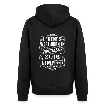 Anniversaire Novembre 2016 Edition Limitée Légende - Veste à capuche bio Premium Unisexe - noir - Dos - Nico (187cm)