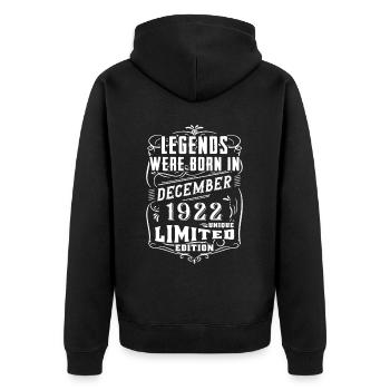 Anniversaire Décembre 1922 Edition Limitée Légende - Veste à capuche bio Premium Unisexe - noir - Dos - Nico (187cm)