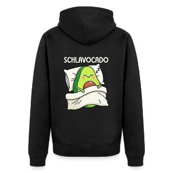 Schlavocado Avocado Schlafliebhaber Kawaii Avocado - Unisex Premium Bio Zip Hoodie - Schwarz - Hinten - Nico (187cm)