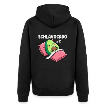 Schlavocado Avocado Schlafliebhaber Kawaii Avocado - Unisex Premium Bio Zip Hoodie - Schwarz - Hinten - Nico (187cm)