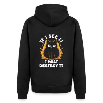 Cat Fat Fat Cat Humor Meme - Unisex Premium Organic Zip Hoodie - black - Back - Nico (187cm)