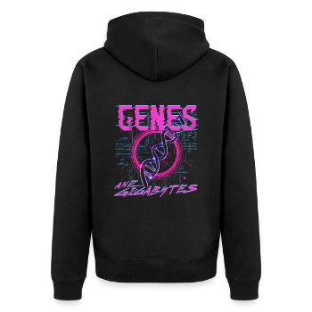 Bioinformatiker Genes & Gigabytes - Unisex Premium Bio Zip Hoodie - Schwarz - Hinten - Nico (187cm)