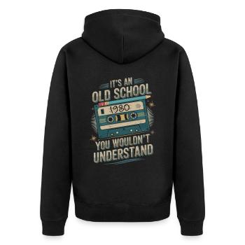 Oldschool 1980 – A real classic - Unisex Premium Organic Zip Hoodie - black - Back - Nico (187cm)