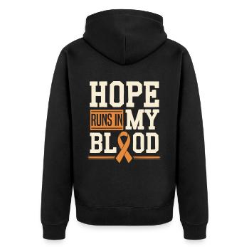 Orange Ribbon Acute Myeloid Leukemia Awareness - Unisex Premium Organic Zip Hoodie - black - Back - Nico (187cm)