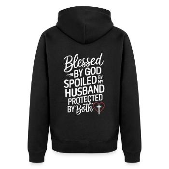 Von Gott Gesegnet Von Meinem Mann - Unisex Premium Bio Zip Hoodie - Schwarz - Hinten - Nico (187cm)