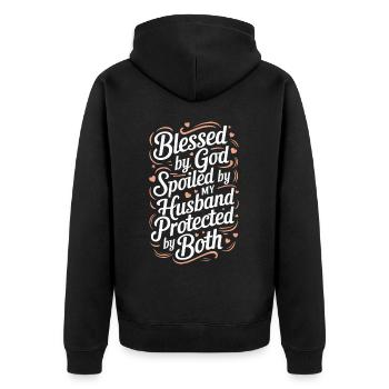 by God by my husband - Unisex Premium Organic Zip Hoodie - black - Back - Nico (187cm)