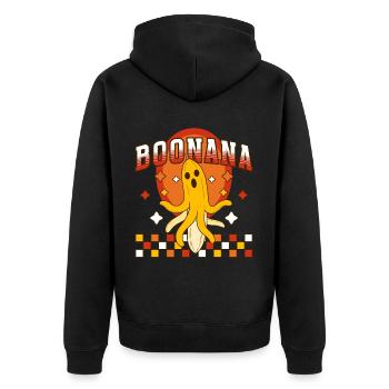 Boonana Halloween Bananen Design - Unisex Premium Bio Zip Hoodie - Schwarz - Hinten - Nico (187cm)