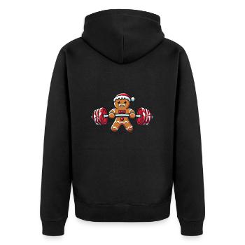 Gingerbread Man Dumbbell Christmas Gym - Unisex Premium Organic Zip Hoodie - black - Back - Nico (187cm)