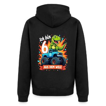 Dinosaurier 6. Geburtstag Monstertruck - Unisex Premium Bio Zip Hoodie - Schwarz - Hinten - Nico (187cm)