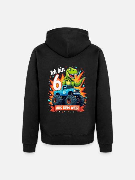 Dinosaur 6th Birthday Monster Truck - Unisex Premium Organic Zip Hoodie - black