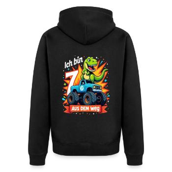 Dinosaur 7th Birthday Monster Truck - Unisex Premium Organic Zip Hoodie - black - Back - Nico (187cm)