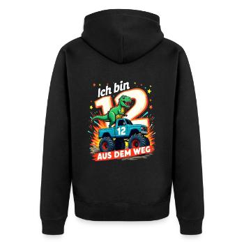Dinosaurier 12. Geburtstag Monstertruck - Unisex Premium Bio Zip Hoodie - Schwarz - Hinten - Nico (187cm)