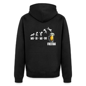 Freitag Wochenende Bierliebhaber Sarkastischer - Unisex Premium Bio Zip Hoodie - Schwarz - Hinten - Nico (187cm)