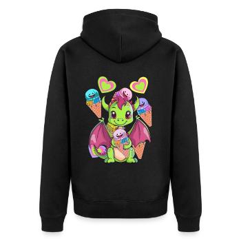 Eis Eiskreme Eiscrem Kinder Kind Drache Drachen - Unisex Premium Bio Zip Hoodie - Schwarz - Hinten - Nico (187cm)