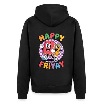 Friyay Happy Freitag Fri Yay Lehrer - Unisex Premium Bio Zip Hoodie - Schwarz - Hinten - Nico (187cm)