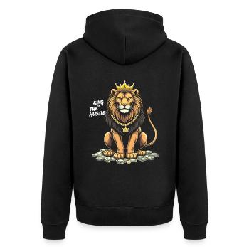 Hustle King – Lion Lion Winners & Movers & Shakers - Unisex Premium Organic Zip Hoodie - black - Back - Nico (187cm)