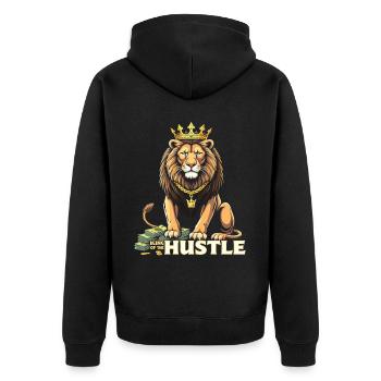 Hustle King – Lion Lion Winners & Movers & Shakers - Unisex Premium Organic Zip Hoodie - black - Back - Nico (187cm)