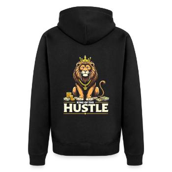 Hustle King – Lion Lion Winners & Movers & Shakers - Unisex Premium Organic Zip Hoodie - black - Back - Nico (187cm)