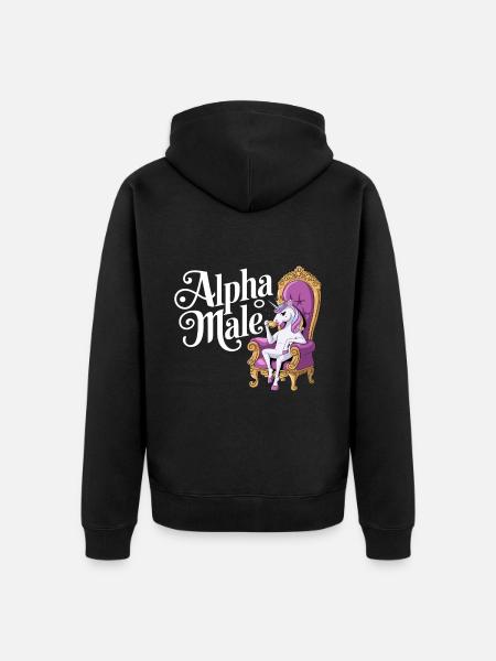 Regnbue Alpha Man Enhjørning - Premium økologisk unisex-hættejakke - sort