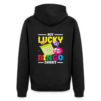 Joueur de bingo porte-bonheur chemise design - Veste à capuche bio Premium Unisexe - noir - Dos - Nico (187cm)