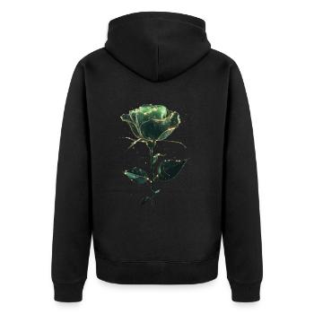 Grüne Rose - Unisex Premium Bio Zip Hoodie - Schwarz - Hinten - Nico (187cm)