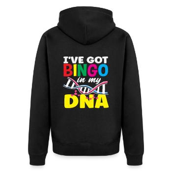 Les joueurs de bingo découvrent dans mon ADN - Veste à capuche bio Premium Unisexe - noir - Dos - Nico (187cm)