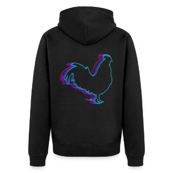 Retro-Hahn Huhn Vaporwave - Unisex Premium Bio Zip Hoodie - Schwarz - Hinten - Nico (187cm)