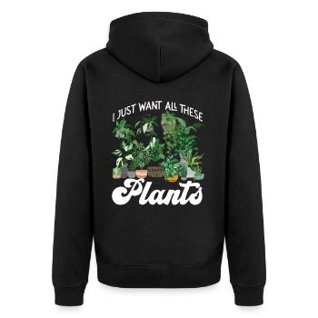 Plant Lover Gardening I Just Want - Unisex Premium Bio Zip Hoodie - Schwarz - Hinten - Nico (187cm)