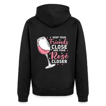 Wein Rosé - Unisex Premium Bio Zip Hoodie - Schwarz - Hinten - Nico (187cm)