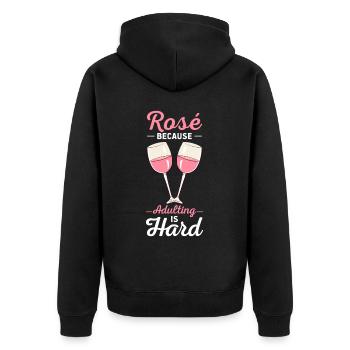 Wein Rosé - Unisex Premium Bio Zip Hoodie - Schwarz - Hinten - Nico (187cm)