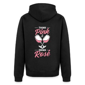 Wein Rosé - Unisex Premium Bio Zip Hoodie - Schwarz - Hinten - Nico (187cm)