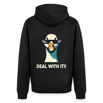 Deal With It Gans Humor - Unisex Premium Bio Zip Hoodie - Schwarz - Hinten - Nico (187cm)