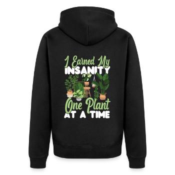 Plant Lover Gardening I Earned My - Unisex Premium Bio Zip Hoodie - Schwarz - Hinten - Nico (187cm)