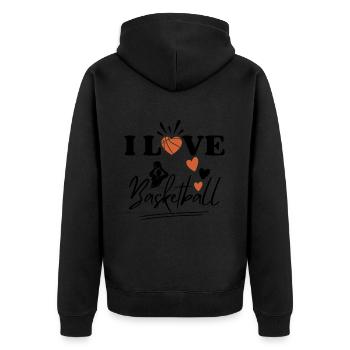 Ich liebe Basketball Design - Unisex Premium Bio Zip Hoodie - Schwarz - Hinten - Nico (187cm)