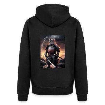 Kriegerkatze Japanische Katze Samurai Katze - Unisex Premium Bio Zip Hoodie - Schwarz - Hinten - Nico (187cm)