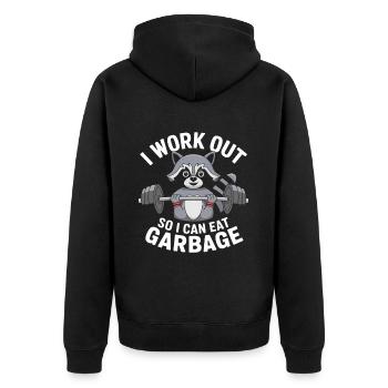 Fitness Raccoon Workout - Unisex Premium Organic Zip Hoodie - black - Back - Nico (187cm)