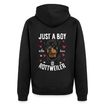 Just a Boy Who Loves Rottweiler - Unisex Premium Bio Zip Hoodie - Schwarz - Hinten - Nico (187cm)
