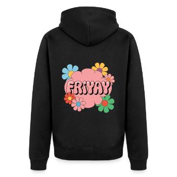 Friyay Happy Freitag Fri Yay Lehrer - Unisex Premium Bio Zip Hoodie - Schwarz - Hinten - Nico (187cm)