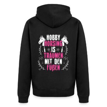 Hobby Horsing Hobby Cheval Cheval Équitation - Veste à capuche bio Premium Unisexe - noir - Dos - Nico (187cm)