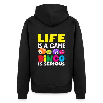 La vie du joueur de bingo est un jeu - Veste à capuche bio Premium Unisexe - noir - Dos - Nico (187cm)