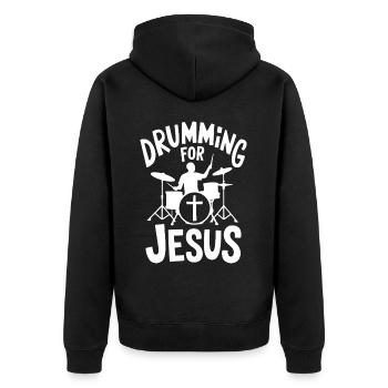 Trommeln Für Jesus Drummer Schlagzeuger - Unisex Premium Bio Zip Hoodie - Schwarz - Hinten - Nico (187cm)