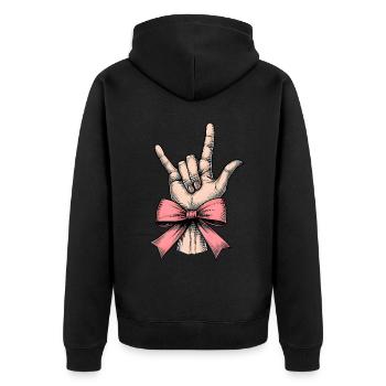 Coquette Bow Zeichensprache Ich liebe dich ASL - Unisex Premium Bio Zip Hoodie - Schwarz - Hinten - Nico (187cm)