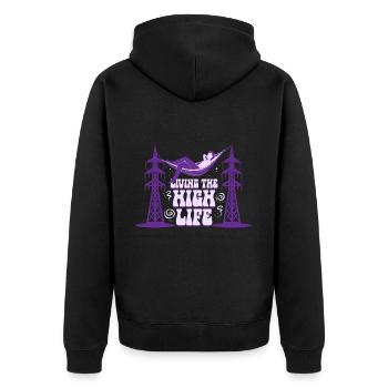 Industriekletterer Living The High Life - Unisex Premium Bio Zip Hoodie - Schwarz - Hinten - Nico (187cm)