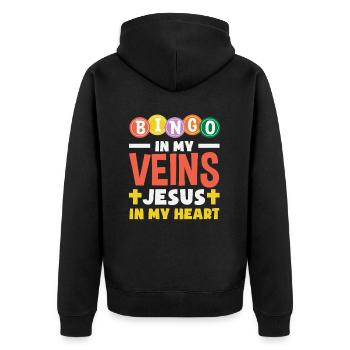 Bingo In My Veins Jesus Heart Bingo Players - Unisex Premium Organic Zip Hoodie - black - Back - Nico (187cm)